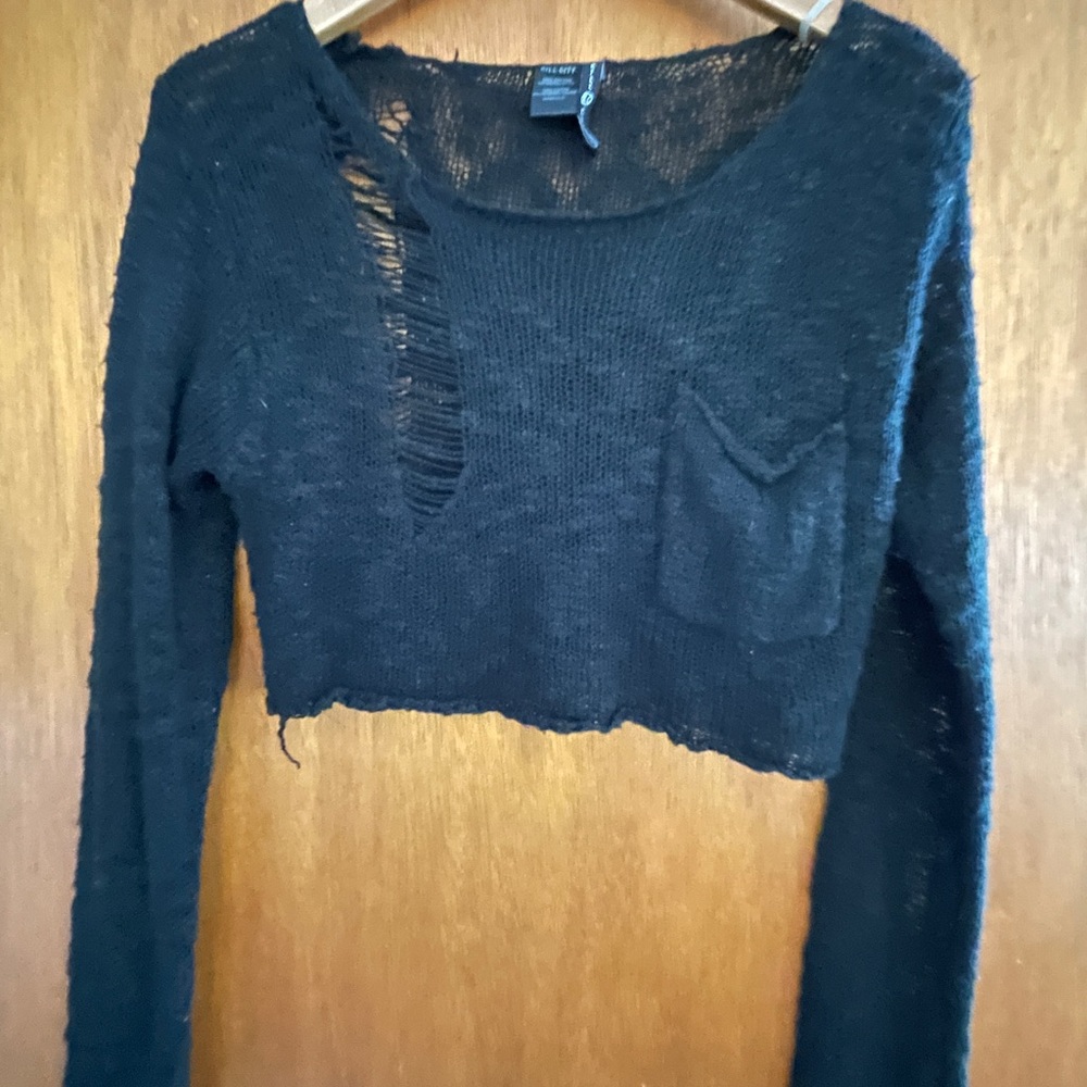 Edgy Black Distressed Crop Top